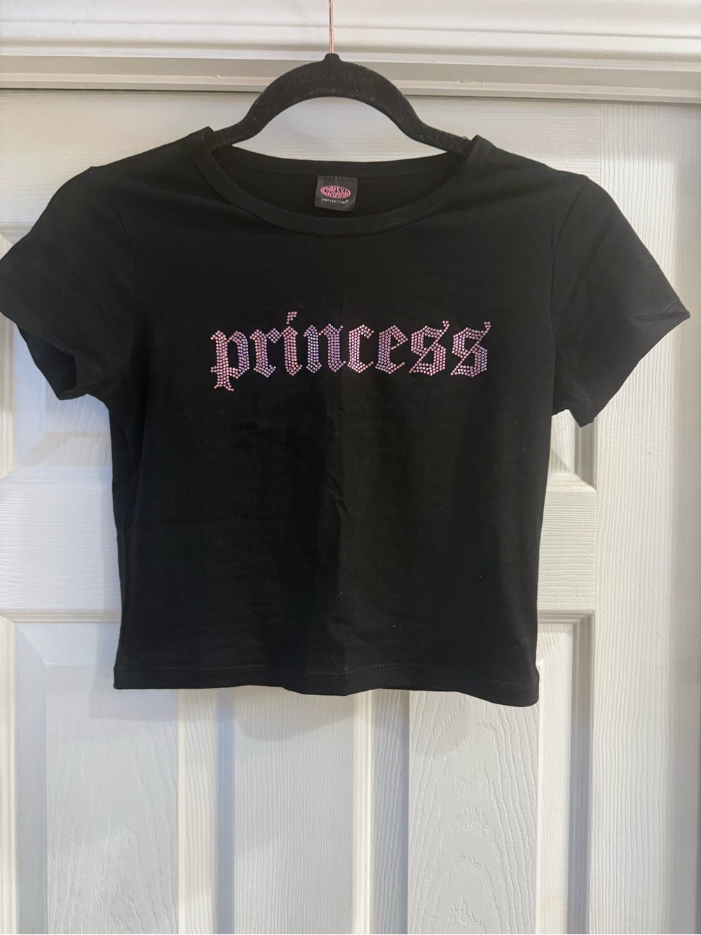 Women’s Black 'Princess' Rhinestone Graphic Crop Tee